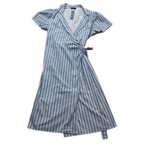 NWT Lane Bryant Pleated Sleeve Collar Wrap Dress Women's 22 Midi Striped Pockets